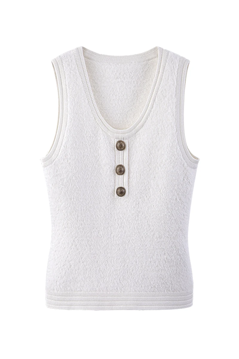 

DEAT 2021 new summer fashion women clothes metal buttons V-neck sleeveless knits pullover slim T-shirt crop top WP13000L