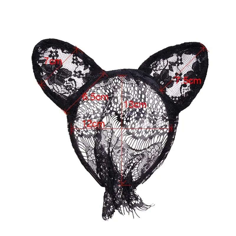 

Fashion Sexy Women Girl Hairbands Lace Cat Animal Fox Ears Veil Black Eye Mask Hen Party Headwear Wedding Gift