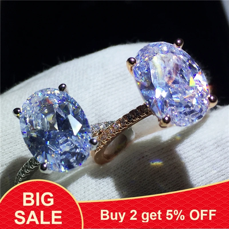 Женское свадебное кольцо овальное из серебра 925 пробы с фианитом 3 карата