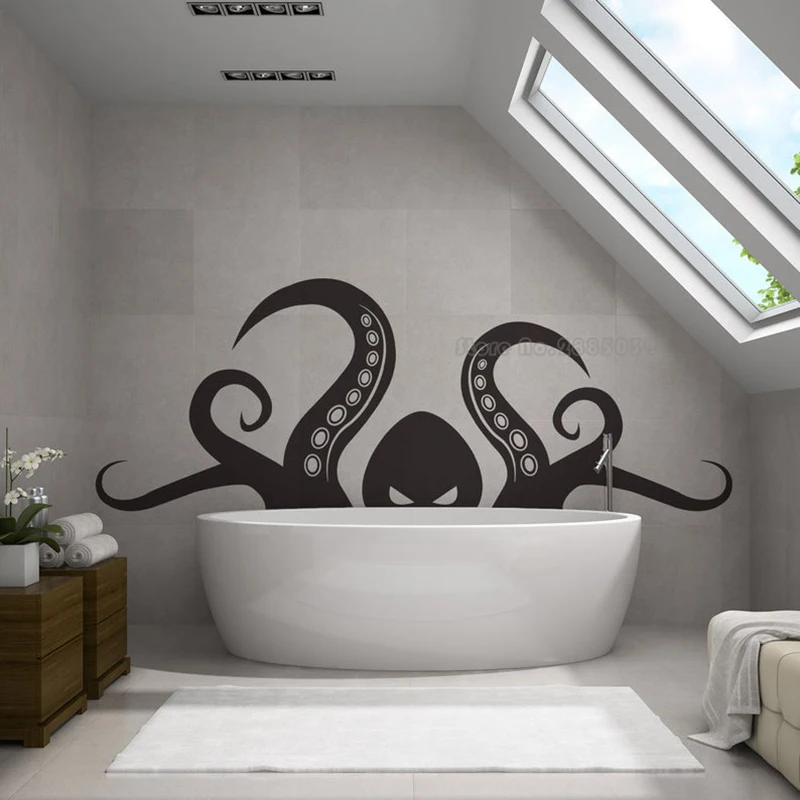 Octopus Tentacle Vinyl Wall Art Stickers Bathroom Ocean Giant Sea Animal Home Decor Living Room Wall Decal Bath Wallpaper  LL974