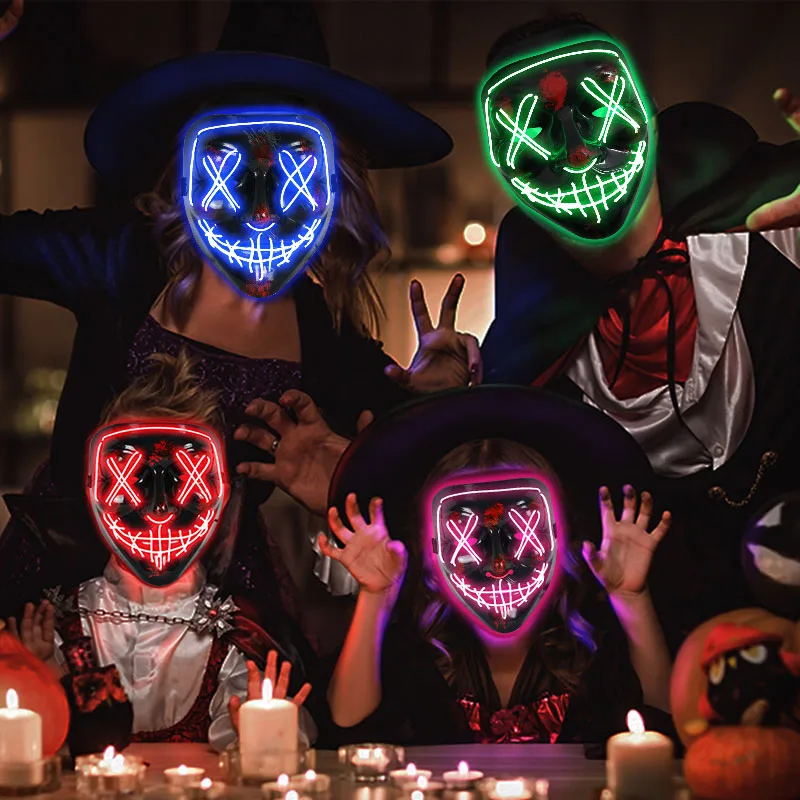 Led Mask Halloween Cool Neon Masks Luminous Glow In The Dark Party Masque Masquerade Maske Lights Cosmask Horror Glowing | Дом и сад