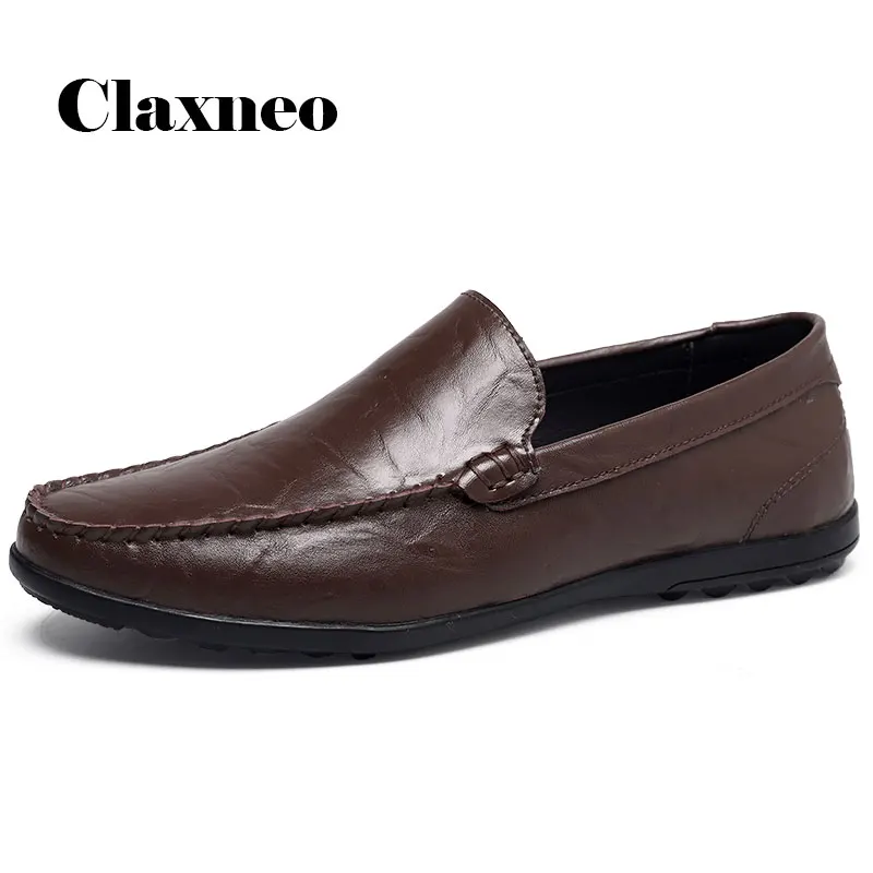Туфли мужские кожаные без застежки дышащие лоферы плоская подошва Мокасины