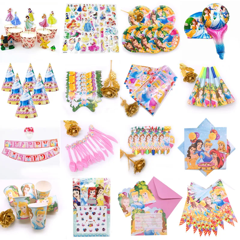 6 Детские вечерние принадлежности принцессы для дня рождения одноразовая посуда