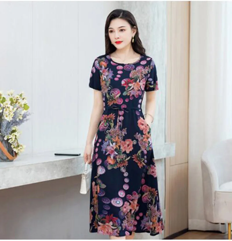 Женское свободное платье среднего возраста удобное пляжное длинное из хлопка с