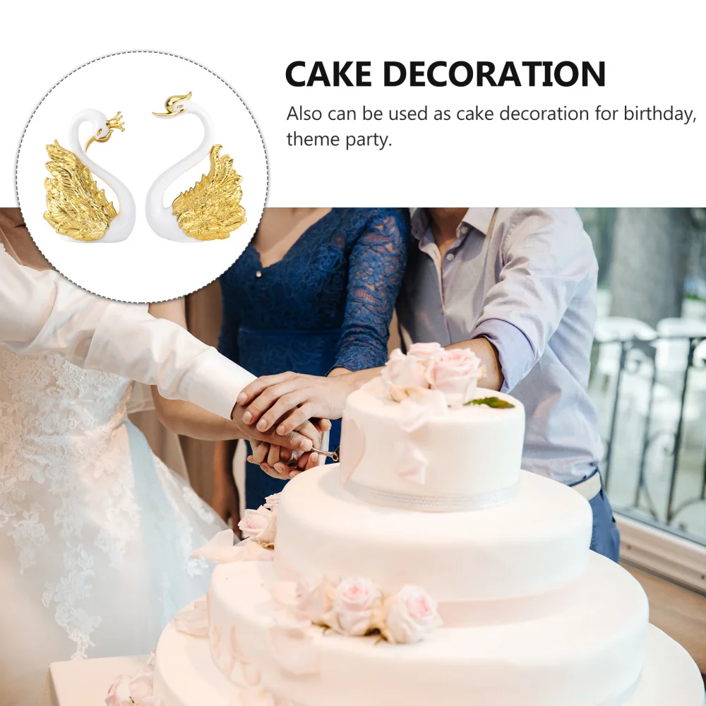 

2 Pcs Crown Swan Sculpture Creative Cake Figurine Decoration Desktop Adornment Car Ornament (Golden)