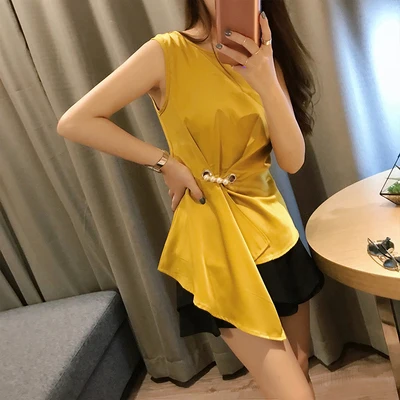 LUOSHA 2019 сезон весна лето без рукавов Нерегулярные бисерные топы и Блузка модные