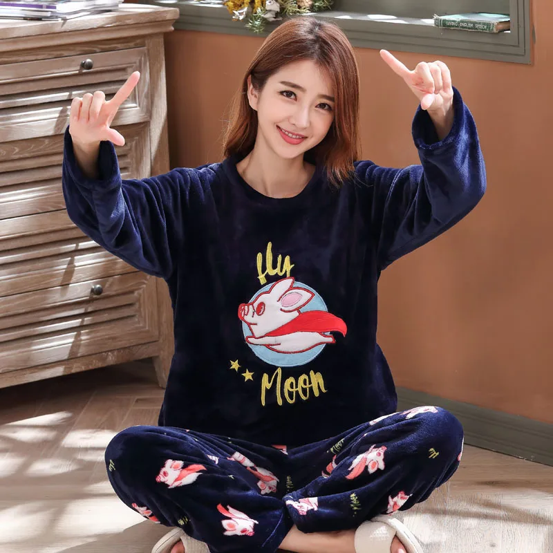 Теплые свитера с длинным рукавом трикотажные фланелевые пижамы зимняя женская