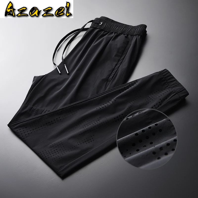 

Брюки Azazel мужские с эластичной талией, роскошные дышащие однотонные приталенные штаны с кулиской, бриджи, 4xl, лето