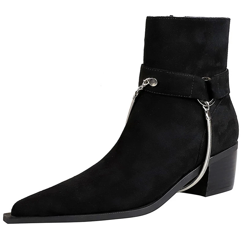 

Ботинки BIGTREE женские, Замшевые полусапожки, модные короткие, цвет черный