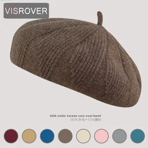 Женский шерстяной берет VISROVER, вязаная зимняя шапка, осенне-зимняя шапка