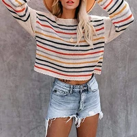 fashion women colorful striped sweater autumn winter long sleeve elegant slim sweaters loose knit pullover patchwork pull femme