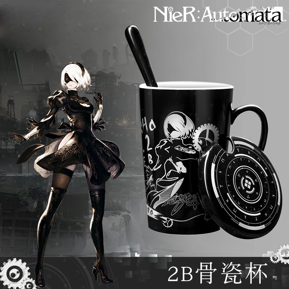 Аниме NieR: Automata 2 Тип B Косплей чашка для воды Повседневная керамическая кофейная кружка чашка+ ложка+ крышка чашки Мужская и женская коллекция Рождественский подарок