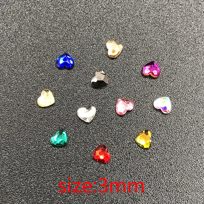 30/100 шт. стеклянные блестящие камни в форме сердца 3 мм