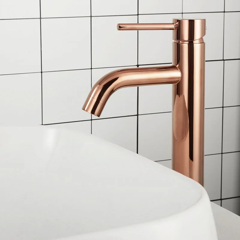 Розовое золото кран для раковины ванной комнаты на одно отверстие с одной ручкой