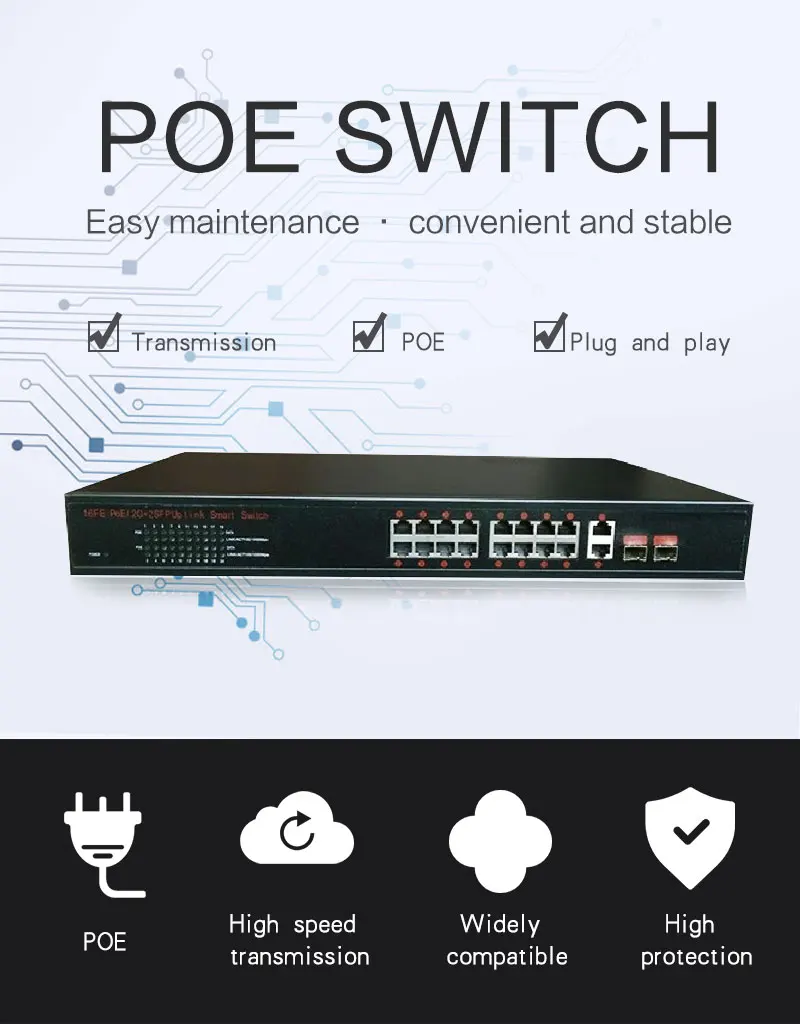 MoGood 16 портов PoE 100M коммутатор, 2 порта 1000M uplink, для CCTV IP poe камеры 250 метров дальность передачи