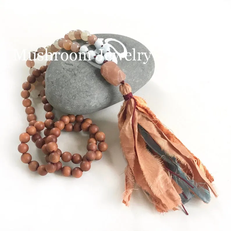 Fashion Jewelry Natural Stone Rosary Chain Stone Link And Wood Bead Long Tassel Necklaces Women Ethnic Necklace