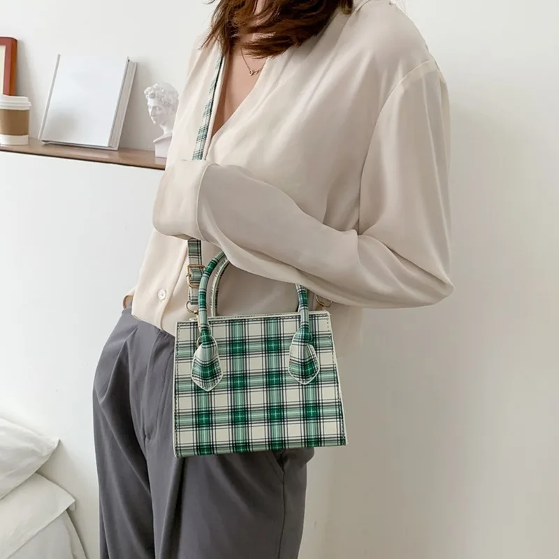 Bolso cruzado peque&ntilde;o a cuadros para mujer, bandolera de piel sint&eacute;tica de Color s&oacute;lido, para verano, 2020-2