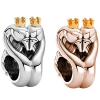 fit original pan heart necks snuggle swans charms bracelet women gold crown swan bead diy jewelry for women love couple gift