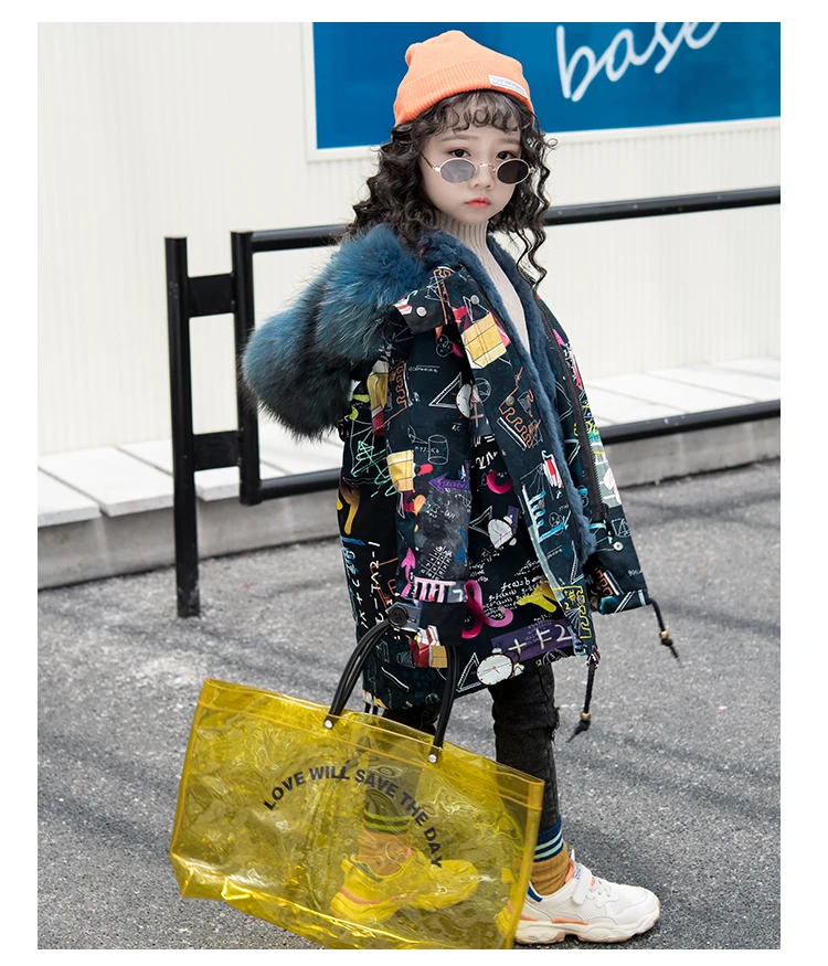 Новые зимние детские парки пальто с воротником из натурального меха енота