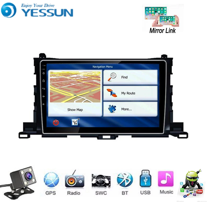 Автомобильный мультимедийный плеер YESSUN на Android для Toyota Highlander Kluger XU50 2015 ~ 2018 GPS