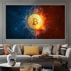 Картина на холсте горящий Биткоин, креативные постеры и принты с водой, настенные картины в скандинавском стиле, украшение для гостиной и дома