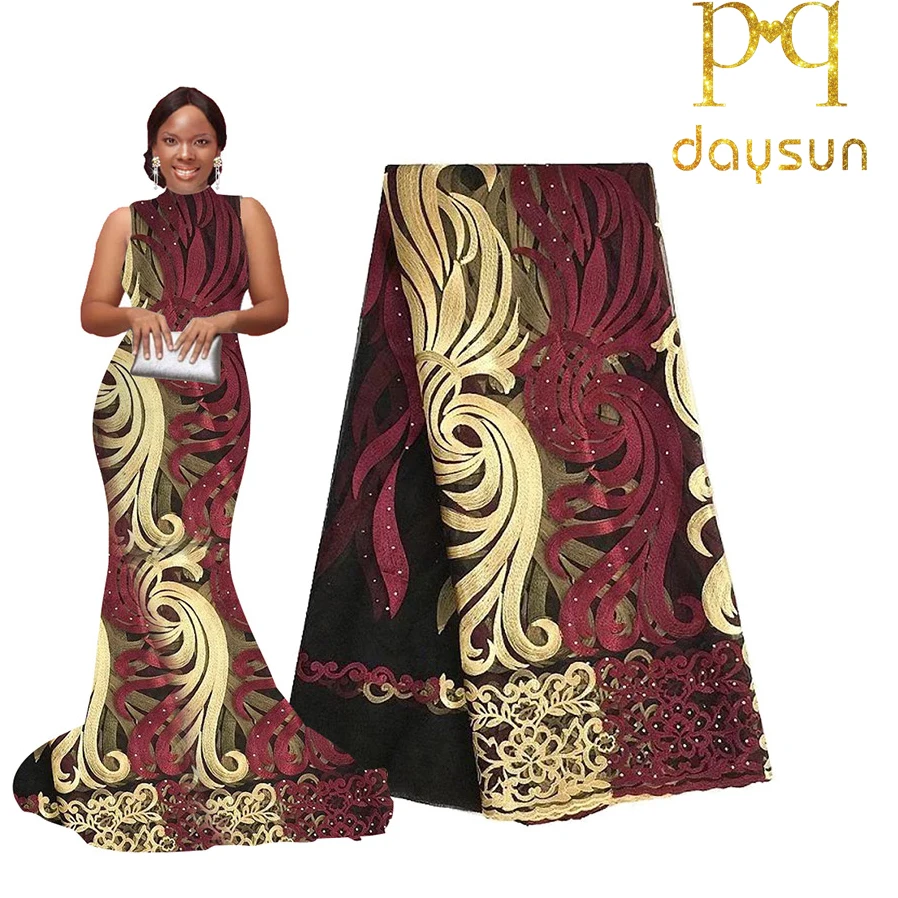 Африканская Кружевная Ткань 5 ярдов материал африканская сетчатая кружевная