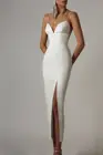 Женское длинное платье DEIVE TEGER, белое Бандажное платье с V-образным вырезом, на бретелях-спагетти, в стиле звезд, для вечеринки, 8335