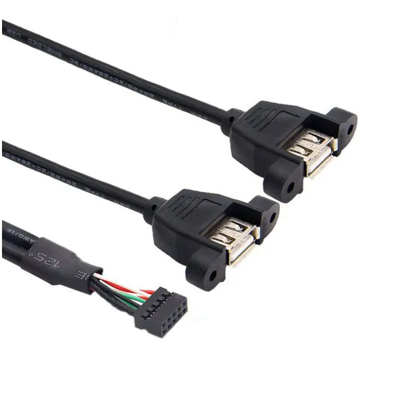 Great-Q 5Pcs/Lot Dual USB 2.0 Port Female TO Motherboard 9 pin Cable Adapter cord 50CM