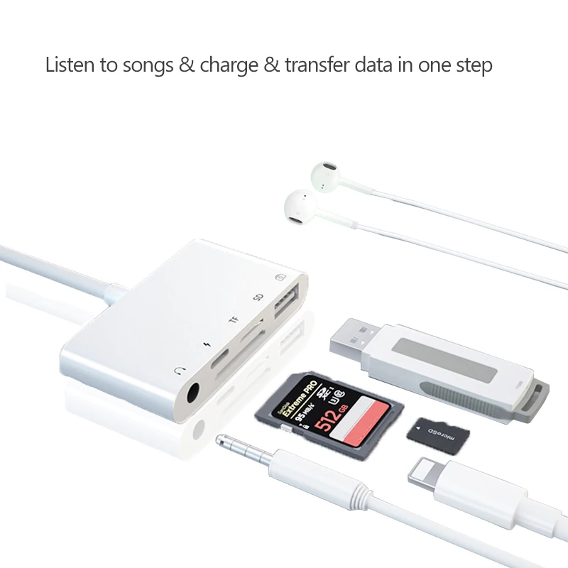 Адаптер для камеры Reilim OTG USB устройство чтения TF карт с lightning на micro SD iphone 11 12 8 ipad apple