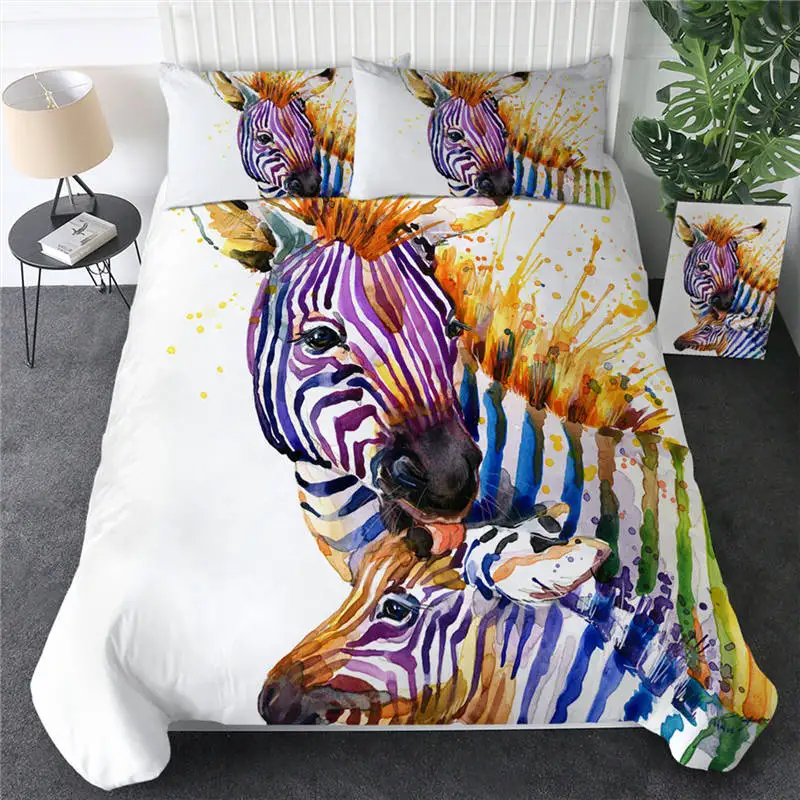 Colorful 2 Постельные принадлежности, Комплект постельного белья с принтом зебры, пододеяльник с 3D принтом, покрывало с цветным животным, наволочка с подушкой, чехол, покрывало с тропическим рисунком королевы - Цвет: Colorful 2