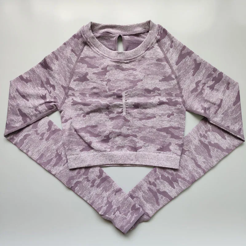 Lavender Grey Nepoagym женский Камуфляжный бесшовный укороченный топ бесшовный топ с длинным рукавом спортивная одежда для женщин футболка для спортзала или йоги укороченный топ для тренировок - Цвет: Lavender Grey