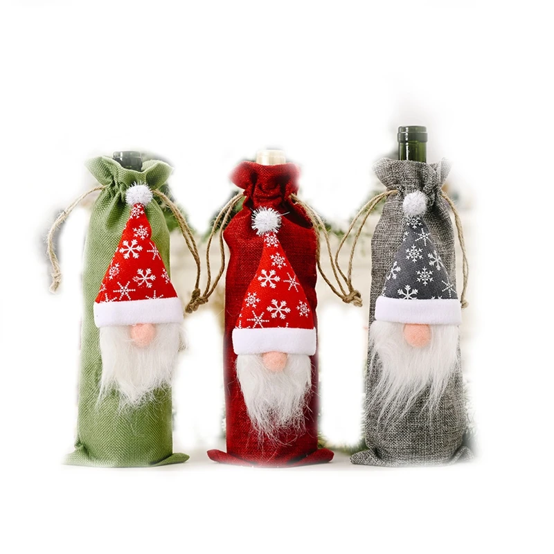 

3Pcs Faceless Santa Claus Doll Wine Bottle Bag Xmas Table Decoration Wine Set Home Christmas Decoration New Year Gift