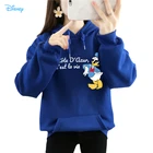 Женская толстовка с капюшоном и длинным рукавом, черная или розовая Повседневная Толстовка с капюшоном из мультфильма Диснея Дональд Дак, 2021
