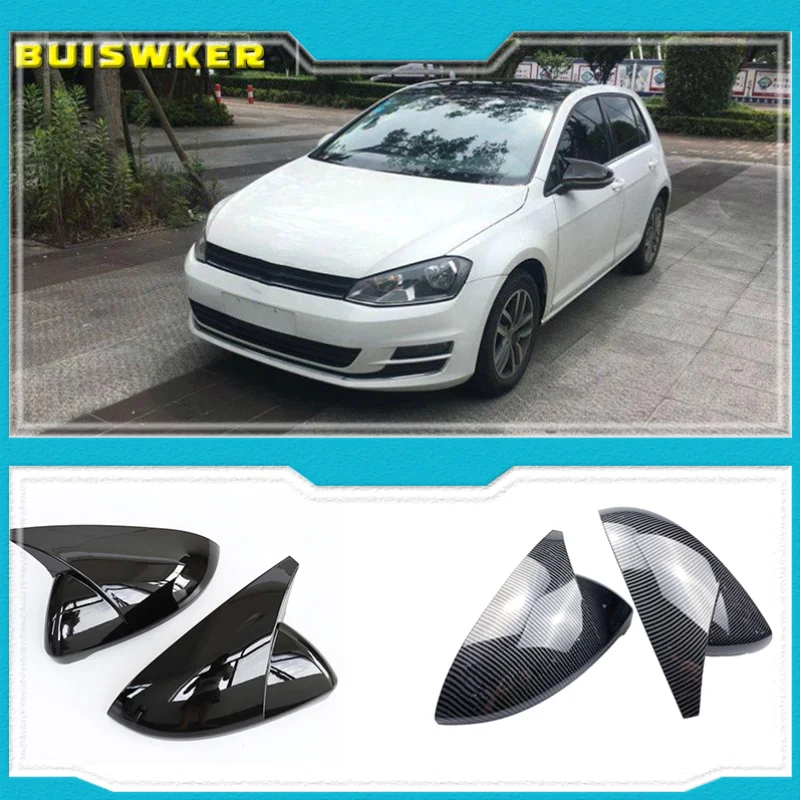 

2 pieces For VW Golf MK7 7.5 GTI 7 7R Mirror Covers Caps RearView Mirror Case Cover Carbon Look Bright Black Matte Chrome Cover