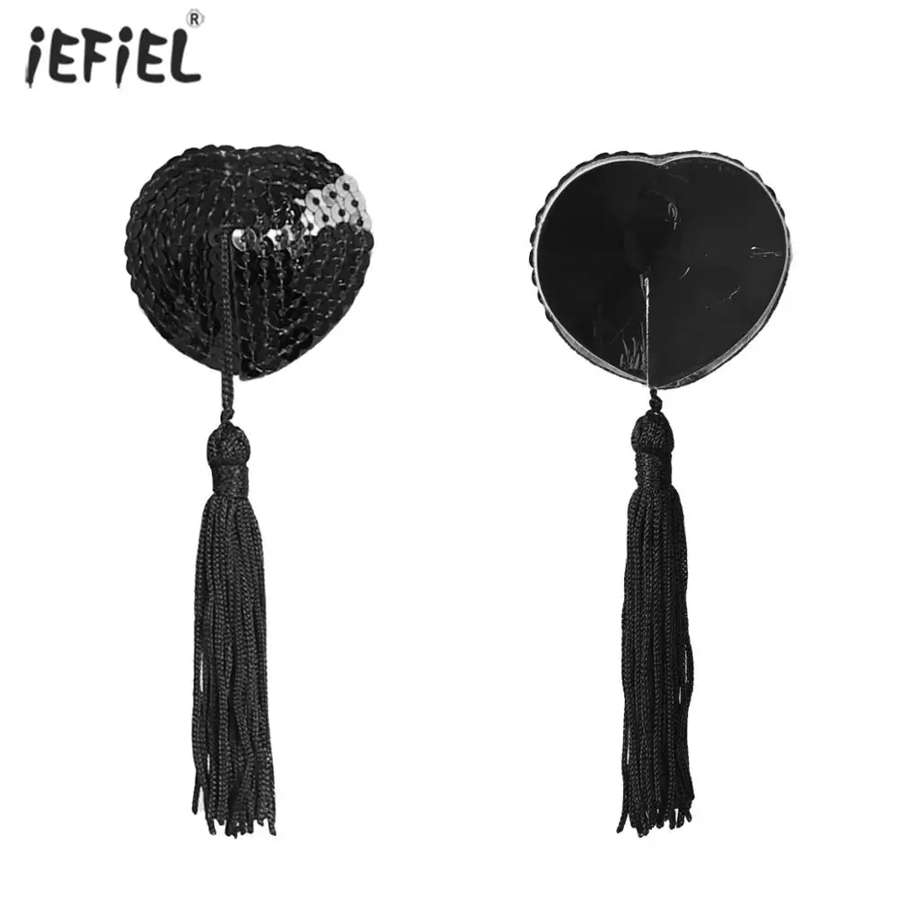 1 пара сексуальных накладок на соски в форме сердца с блестками и кисточками