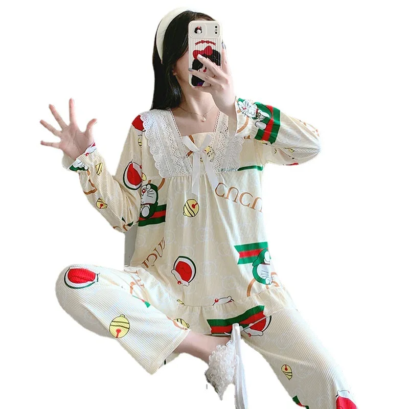 Women's Pajamas Sets Thin Long-sleeved Milk Silk 2021 Spring and Autumn Suit Home Service Sleepwear Clothes pijama feminino