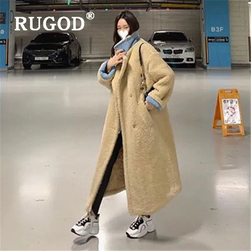 пальто женское RUGOD Модное Длинное толстое из овечьей шерсти элегантное