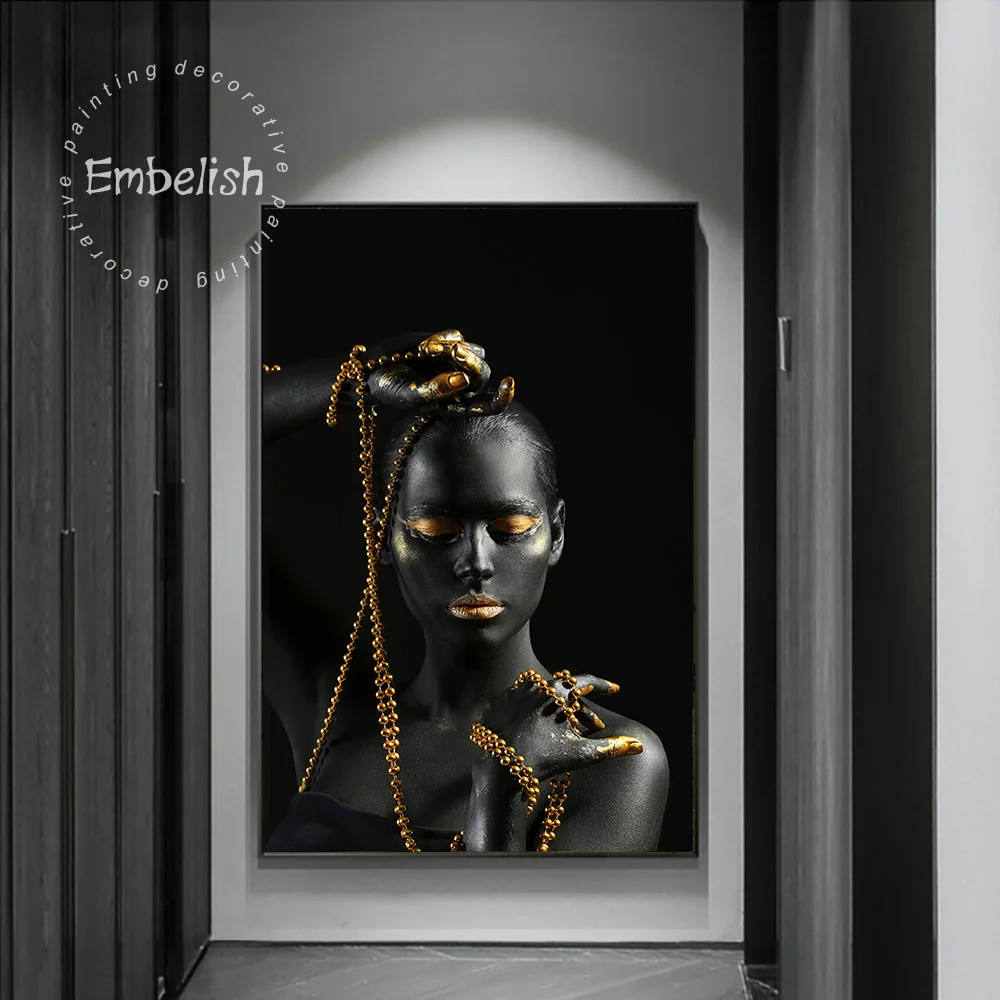 Настенные художественные постеры для гостиной черного золотого обнаженного