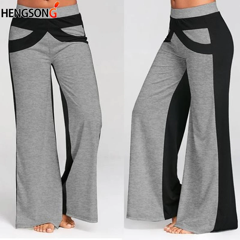

Summer Loose Yoga Pants Women Gym Running Fitness Pants Colorblock Breathable Flexible Sports Pants Stitching Long Trousers