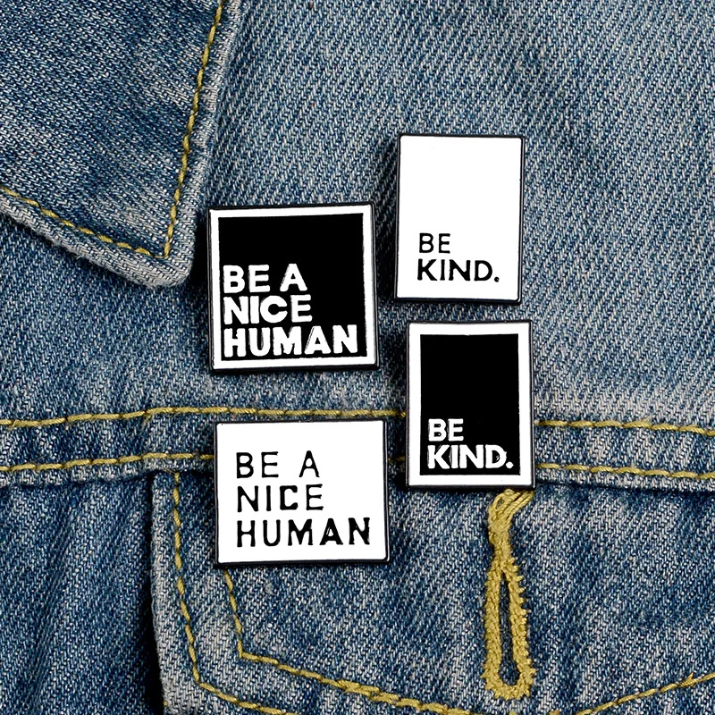 Брошь в виде букв BE A NICE HUMAN KIND эмалированная квадратная булавка на лацкан Ювелирное Украшение для подростков