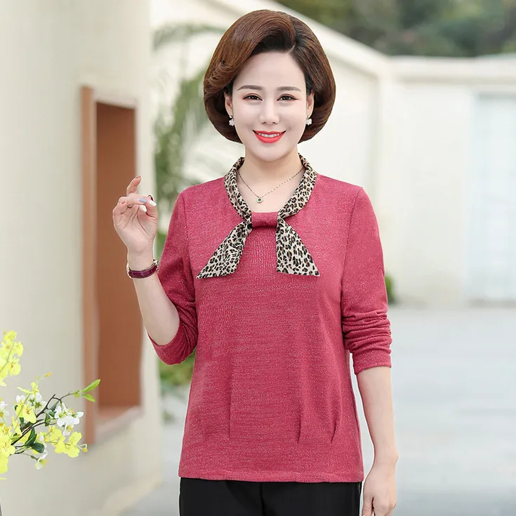 Рубашка с длинным рукавом для женщин среднего возраста Весна Осень Нижняя