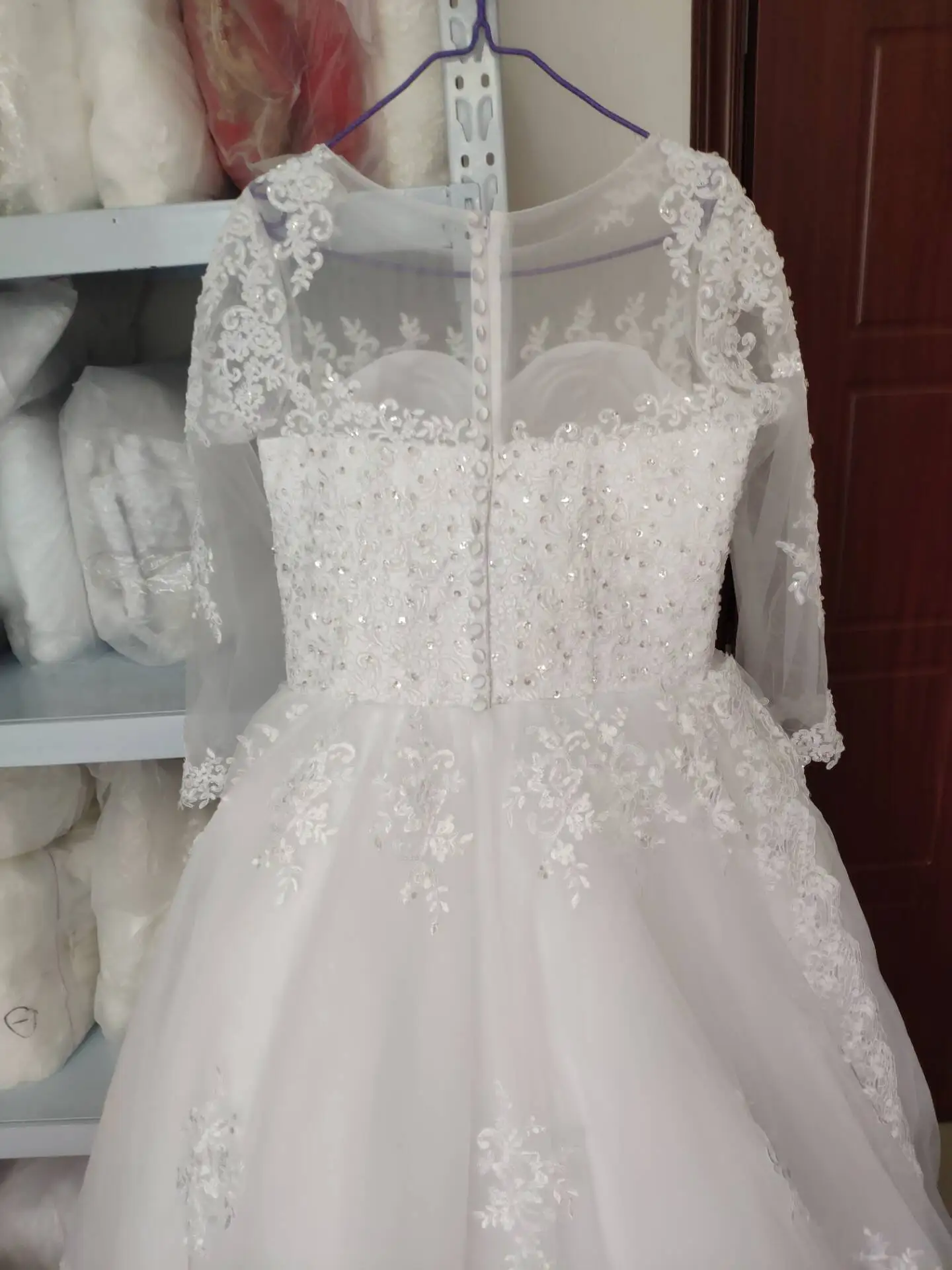 Fansmile роскошное кружевное платье с вышивкой Vestido De Novia, свадебное платье с длинными рукавами, элегантное платье с шлейфом, большие размеры, свадебные платья, FSM-035T