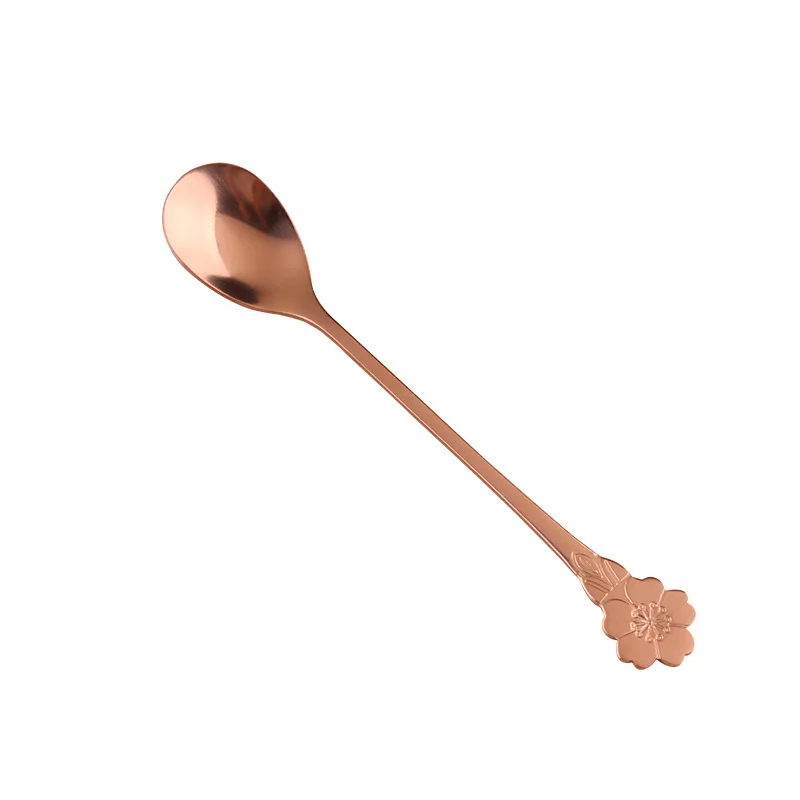 Mini 304 Stainless Steel Stirring Spoon Leaves Fruit Fork Nordic Cherry Blossom Handle New Style Coffee | Дом и сад