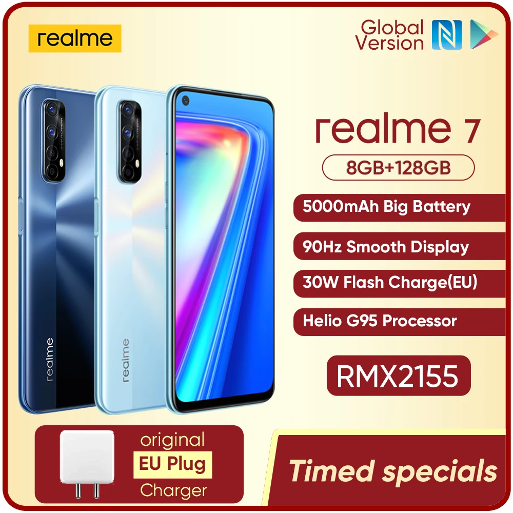 

realme 7 Global Version Cell Phones Unlocked 30W Fast Charge Smartphone 8GB RAM 128GB ROM Mobile Phones Helio G95 Gaming Phone