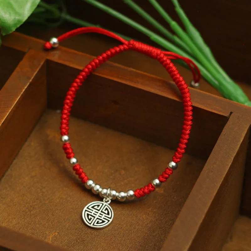 Подвеска из серебра S925 пробы на удачу красная веревка ювелирные изделия ручной