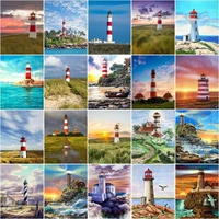 gatyztory oil painting by number lighthouse landscape for adults diy frame picture by numbers seascape drawing on canvas home d