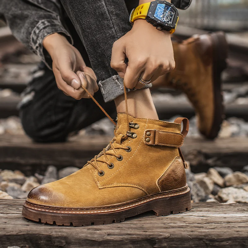 Ботильоны из натуральной кожи Мужская обувь для мужчин Военные ботинки на