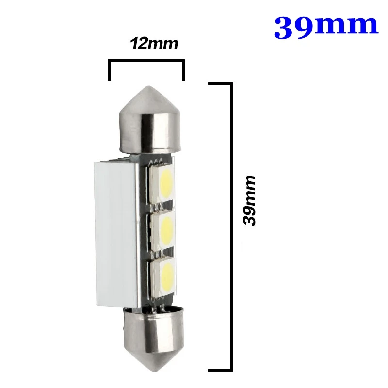 39mm White 1 шт. 36 мм/39 мм C5W 3SMD 3 SMD 5050 светодиодный CANBUS без ошибок гирлянда лампы номерного знака автомобиля светильник Авто Корпус укрыты внутренной сводной лампы 12V - Испускаемый цвет: 39mm White