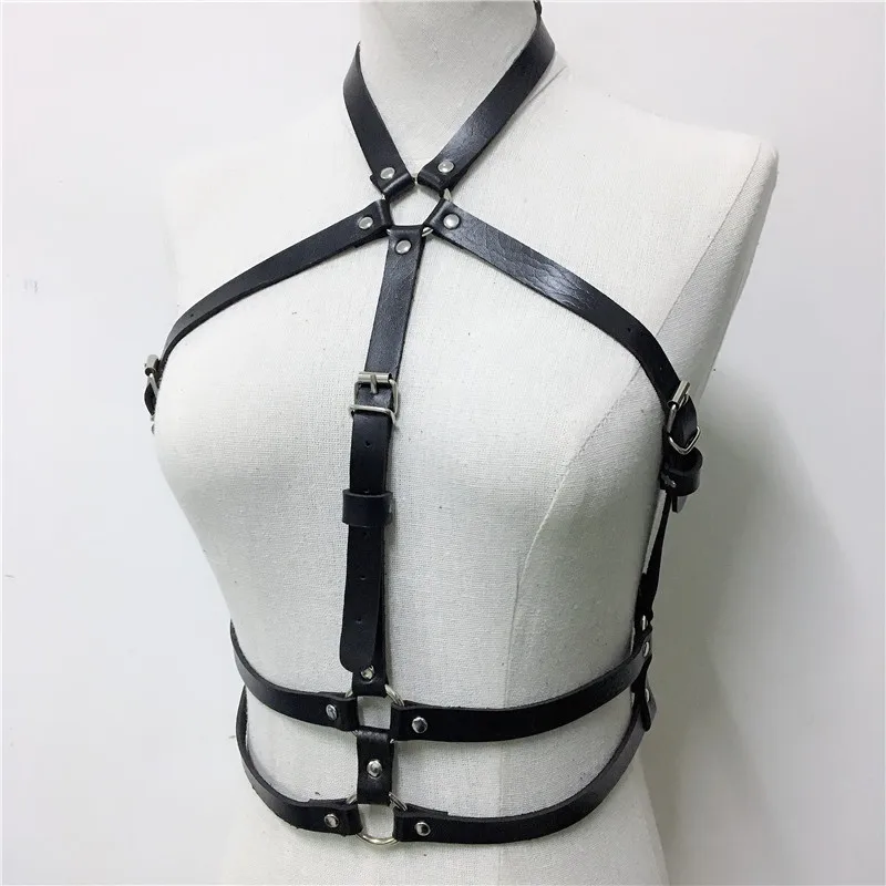 Готический бюстгальтер для тела нагрудные ремни Женский черный кожаный ремень