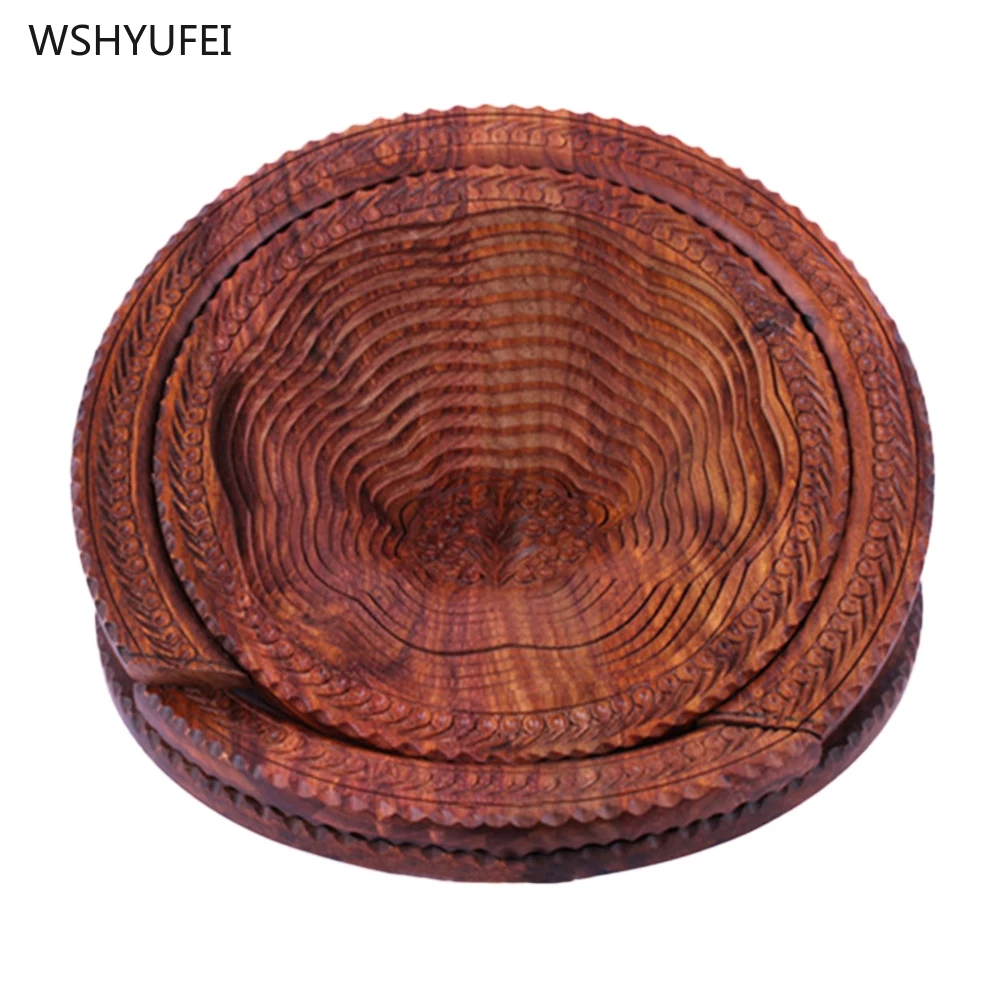 

Chic Carved Solid Walnut Wood Fruit Snack Basket Elegant Handcraft Creative Portable Food Storage Bowl Pakistan Wood Baskets